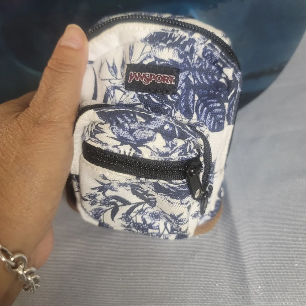 Jansport White and Blue Floral Mini Backpack Coin Backpack